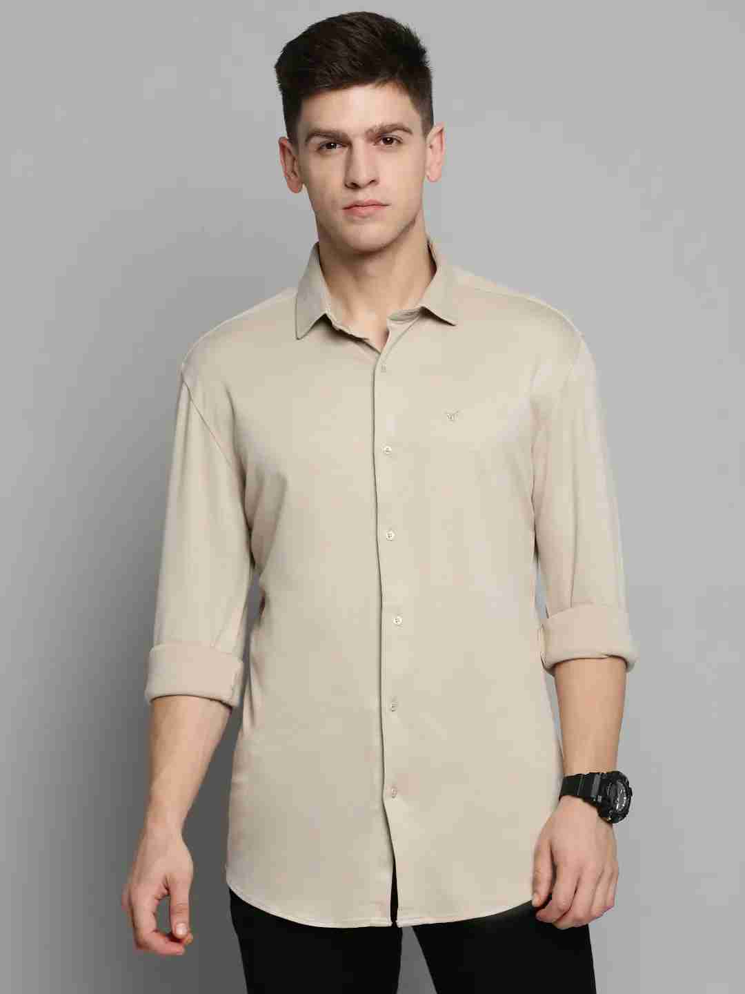 SHOWOFF Men's Spread Collar Tan Solid Shirt