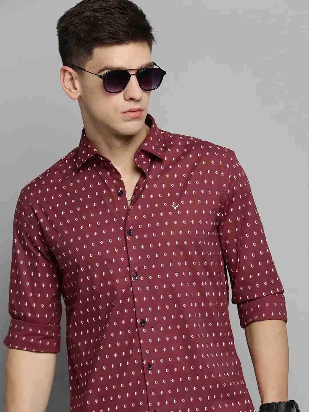 SHOWOFF Men's Spread Collar Maroon Printed Shirt