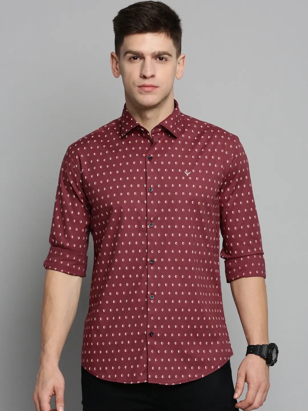 SHOWOFF Men's Spread Collar Maroon Printed Shirt