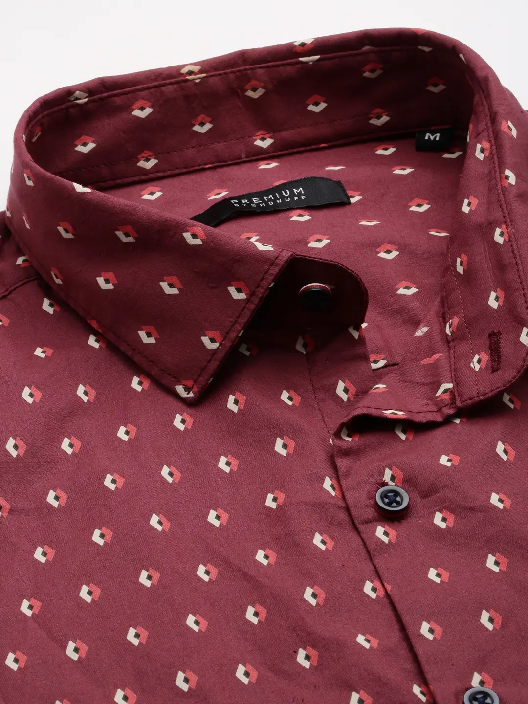 SHOWOFF Men's Spread Collar Maroon Printed Shirt
