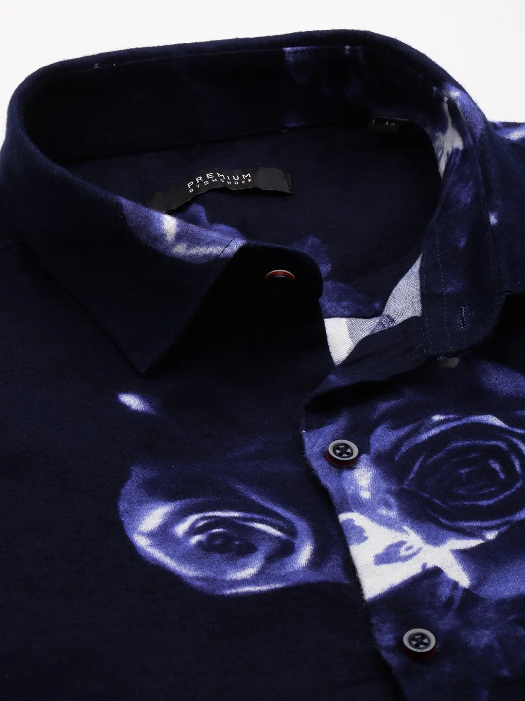 SHOWOFF Men's Spread Collar Navy Blue Printed Shirt