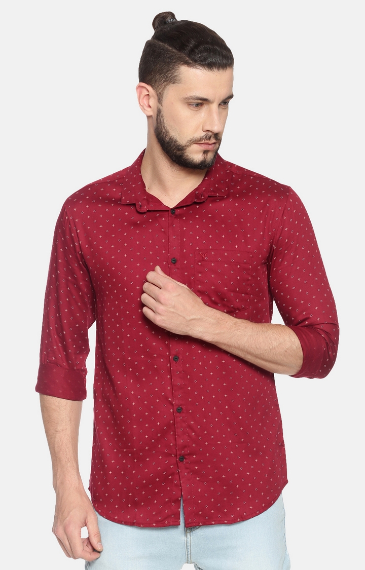 Showoff Mens Cotton Casual Red Printed Shirt