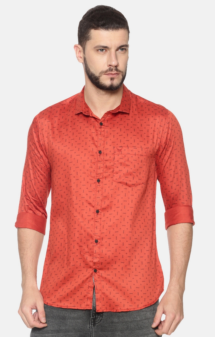 Showoff Mens Cotton Casual Orange Printed Shirt