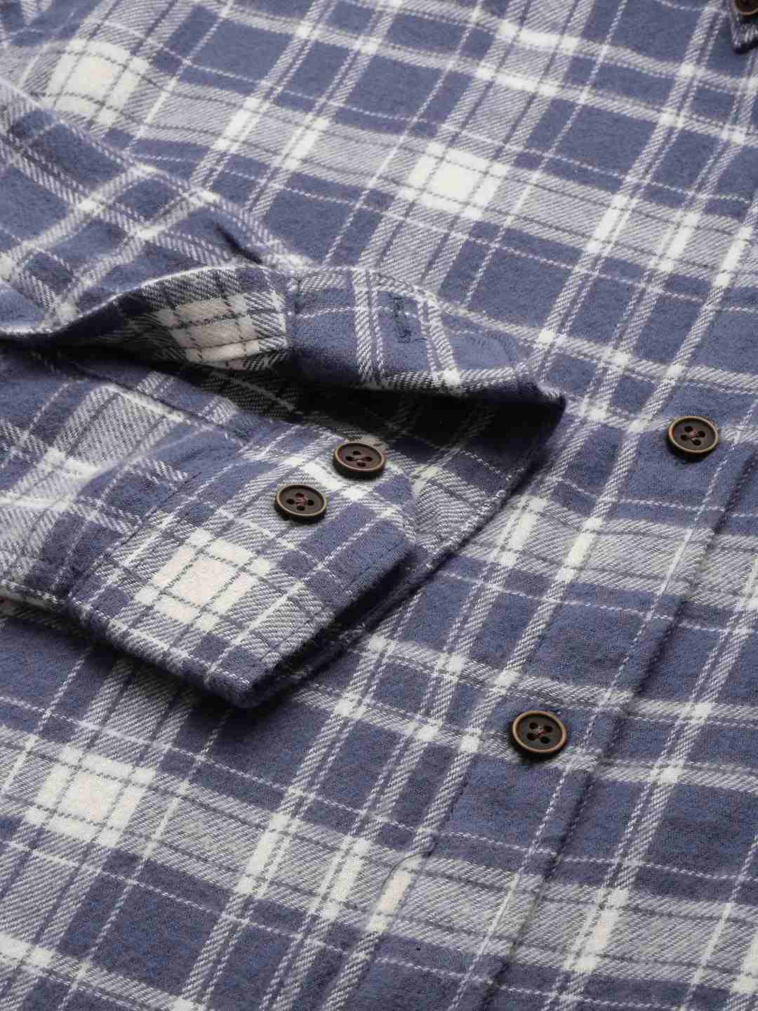 SHOWOFF Men's Spread Collar Blue Checked Shirt