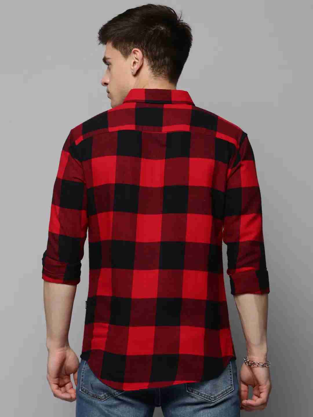 SHOWOFF Men's Spread Collar Red Checked Shirt