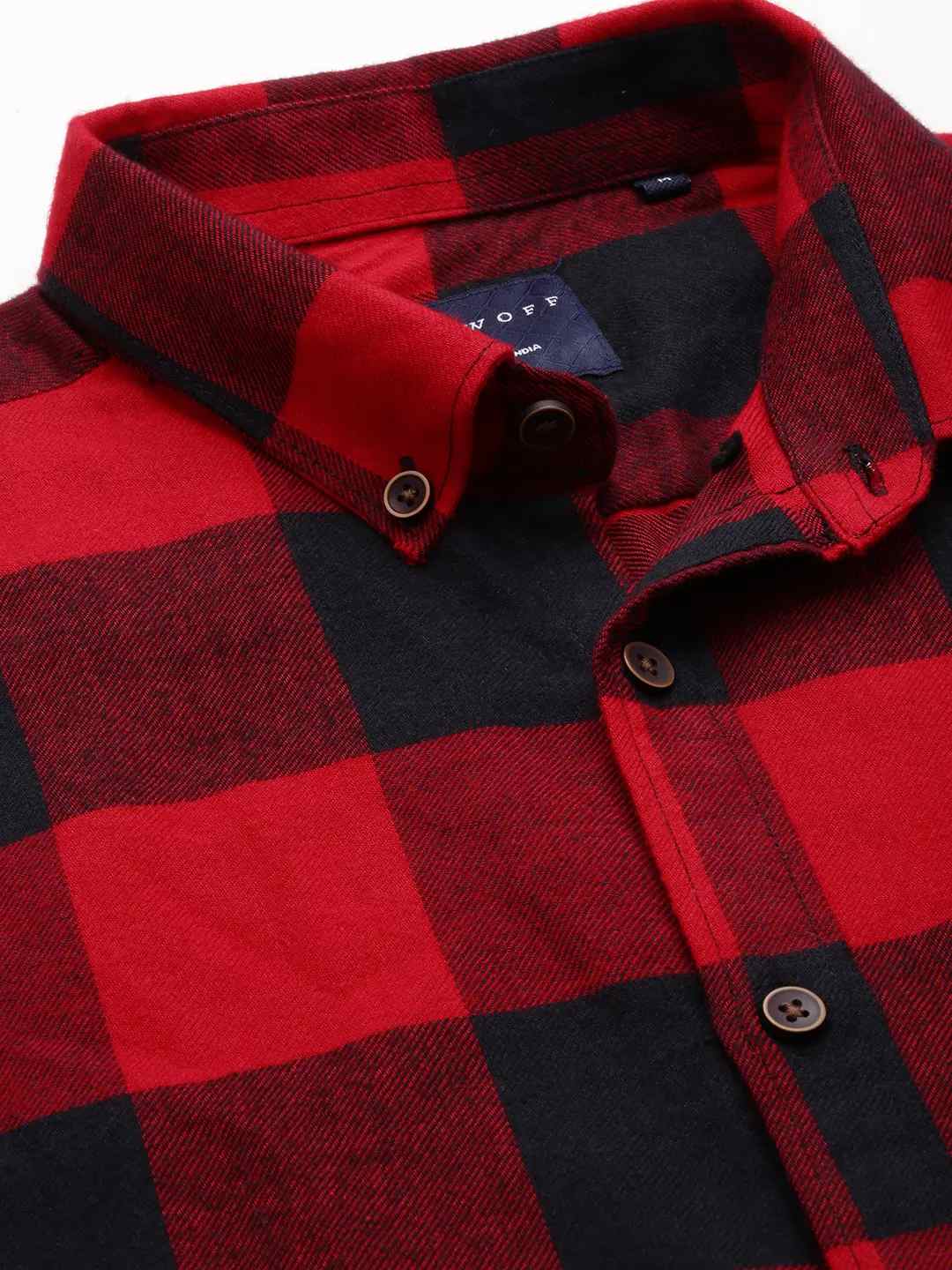 SHOWOFF Men's Spread Collar Red Checked Shirt