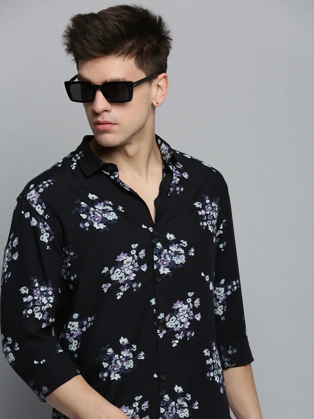 SHOWOFF Men's Spread Collar Black Printed Shirt
