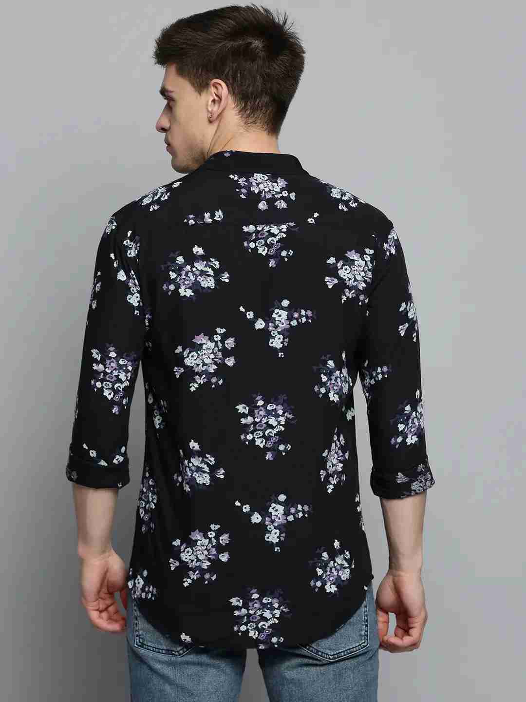 SHOWOFF Men's Spread Collar Black Printed Shirt