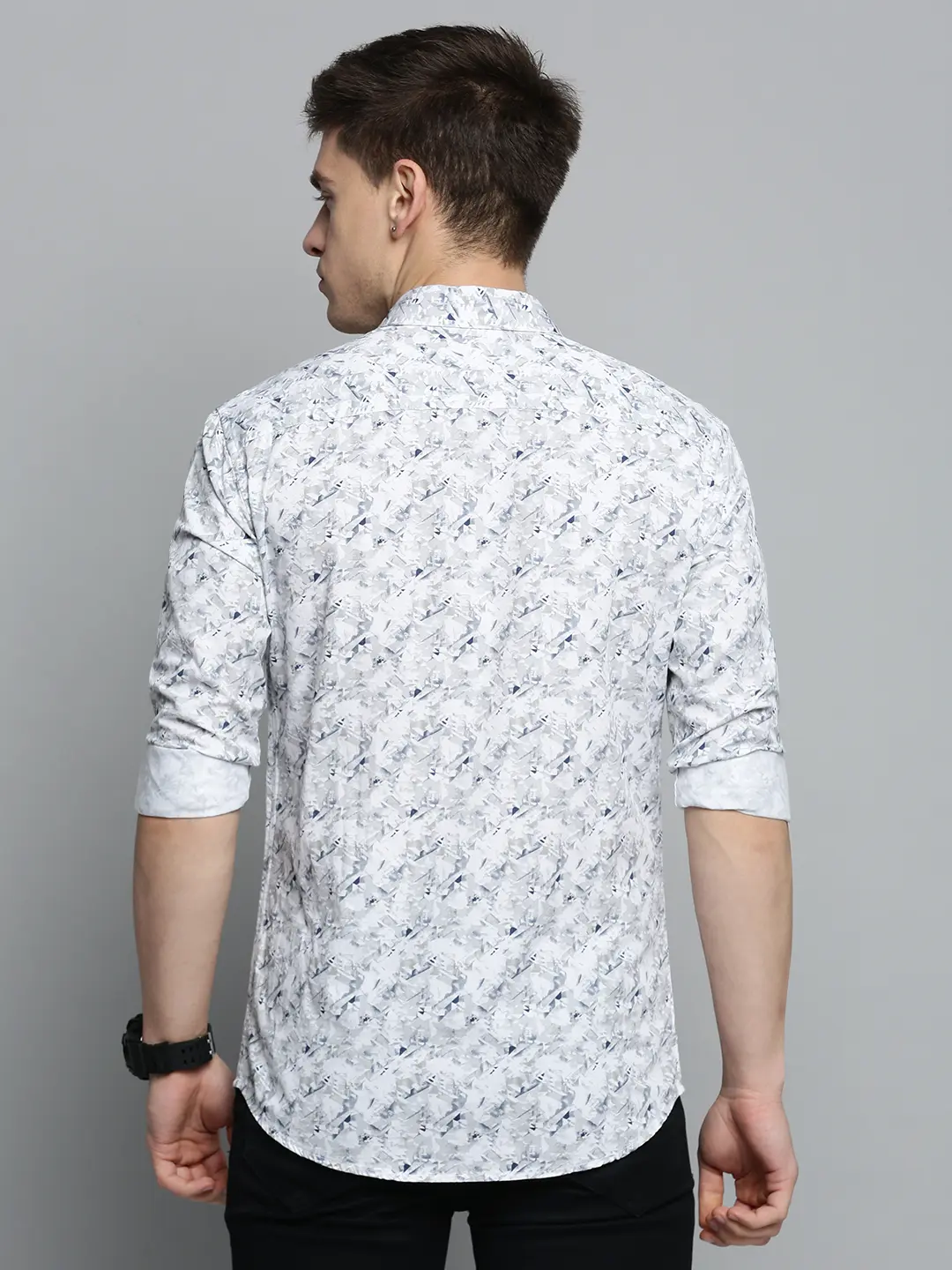 SHOWOFF Men's Spread Collar White Printed Shirt