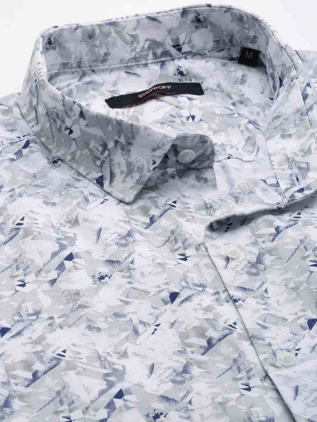 SHOWOFF Men's Spread Collar White Printed Shirt