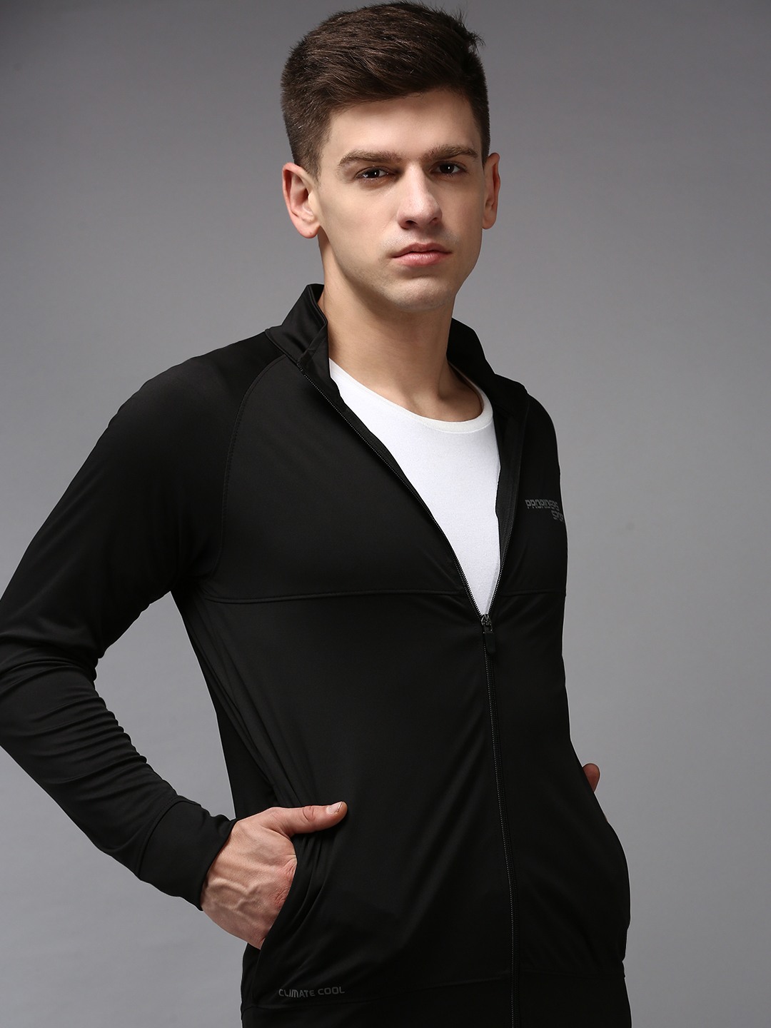 SHOWOFF Men's High Neck Black Solid Sweatshirt