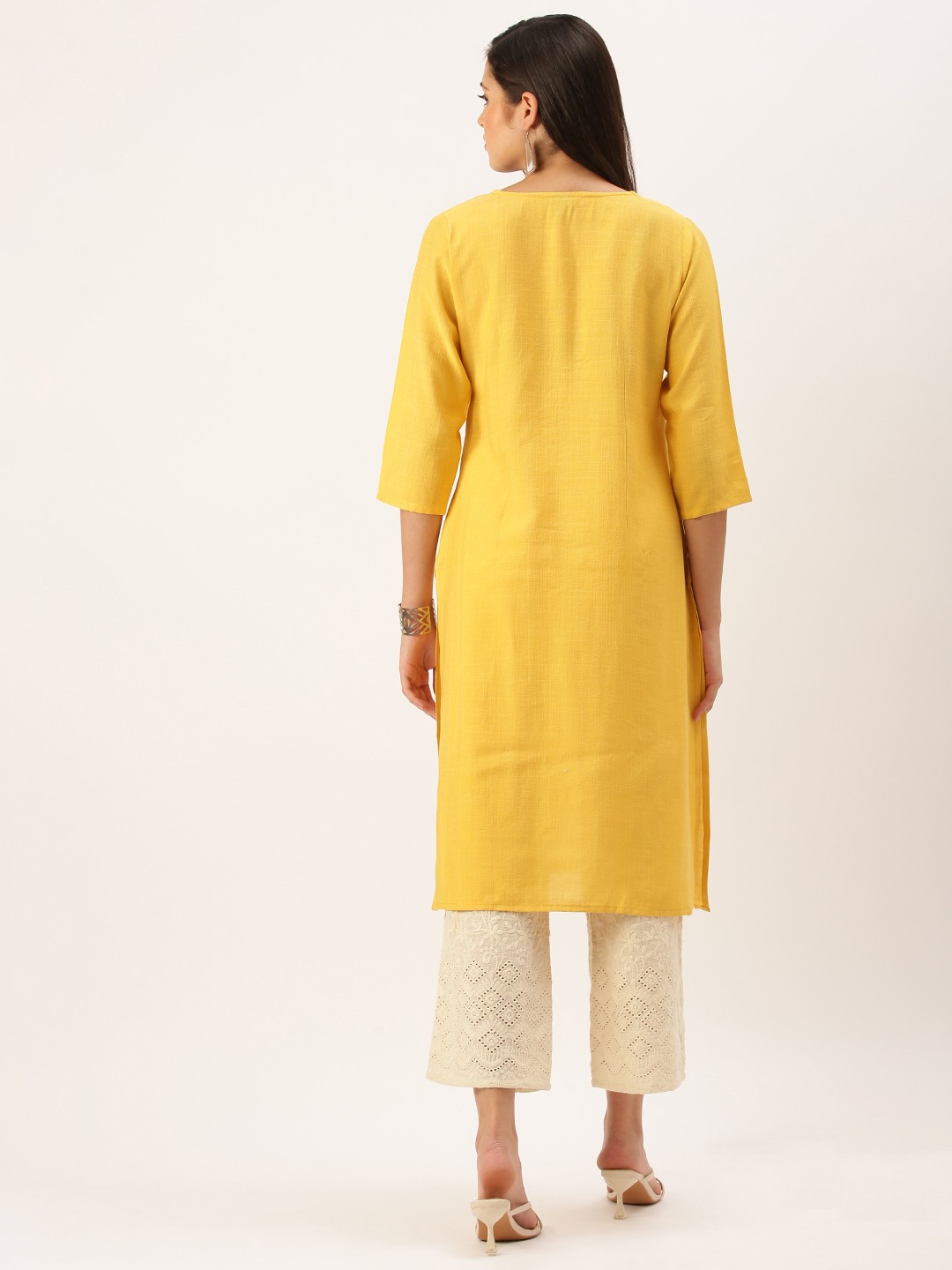 Women's Yellow Cotton Solid Comfort Fit Kurtas