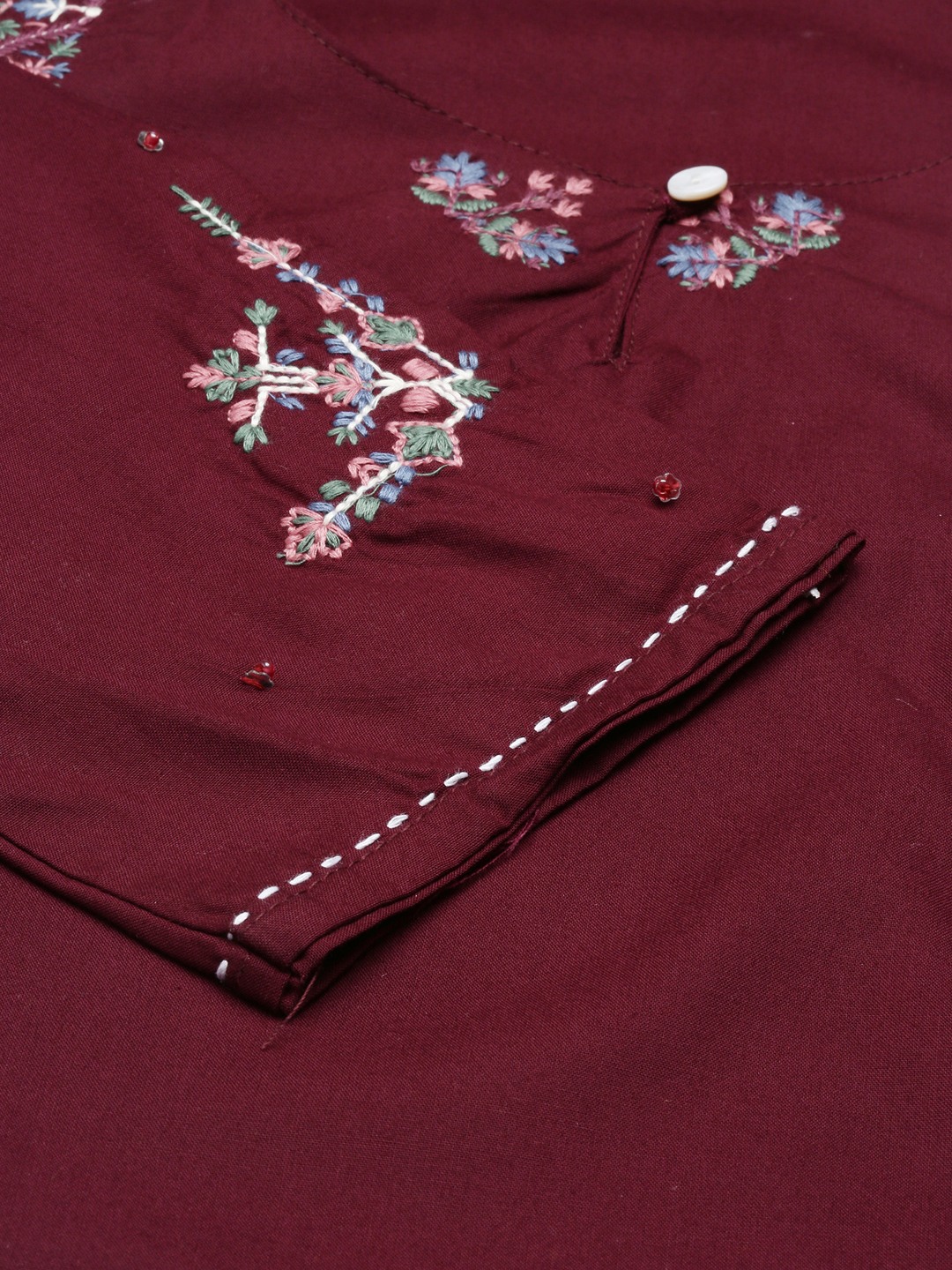 Women's Purple Cotton Embroidered Comfort Fit Kurtas