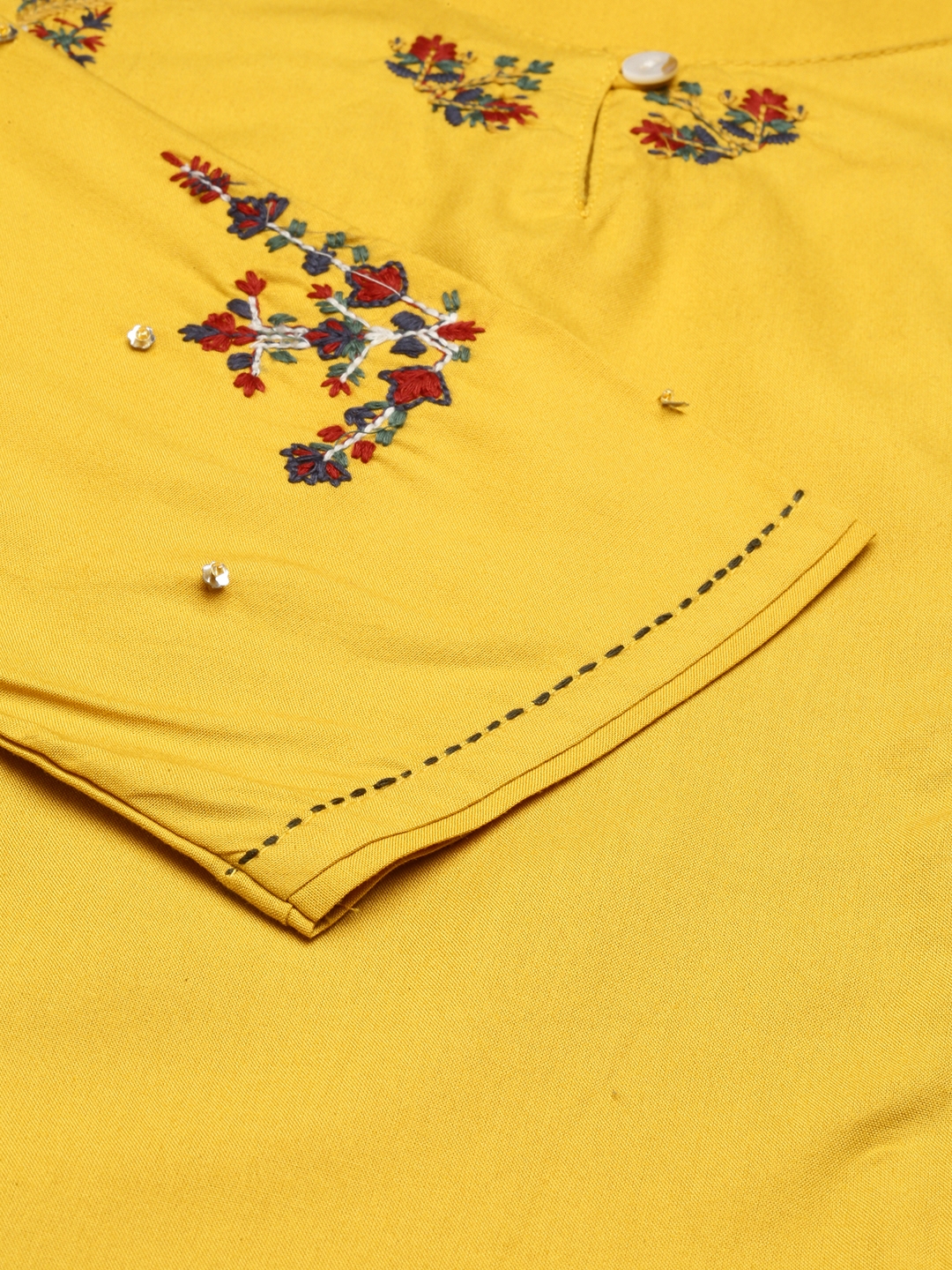 Women's Yellow Cotton Embroidered Comfort Fit Kurtas