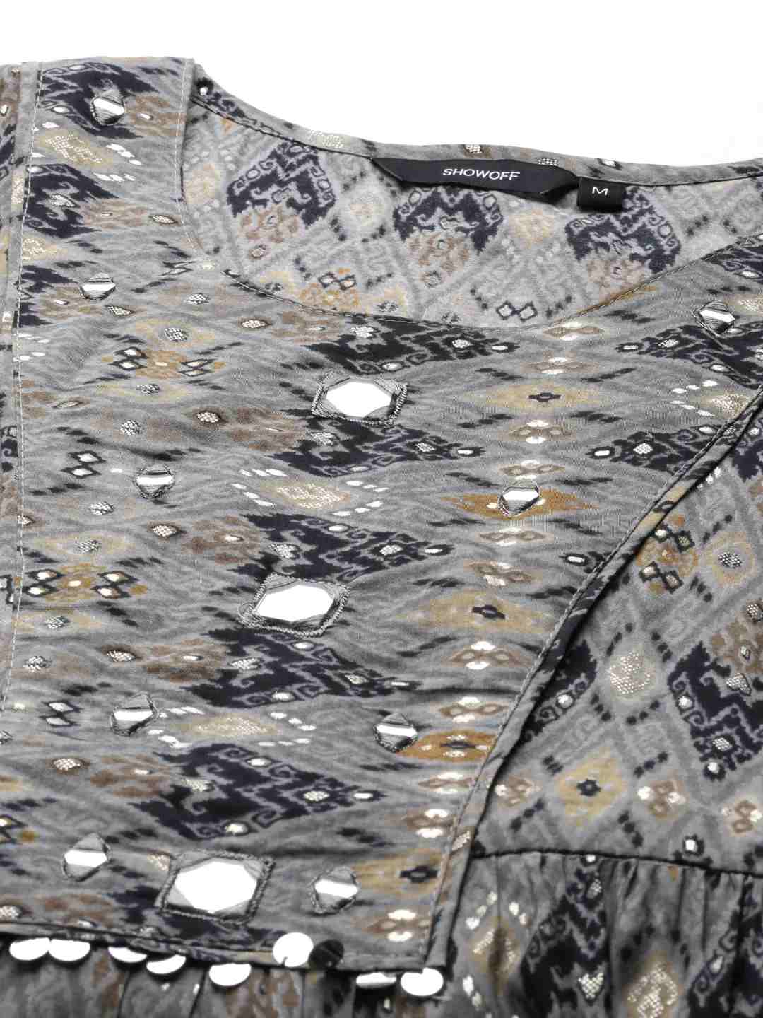 Women's Grey Chanderi Printed Comfort Fit Kurtas