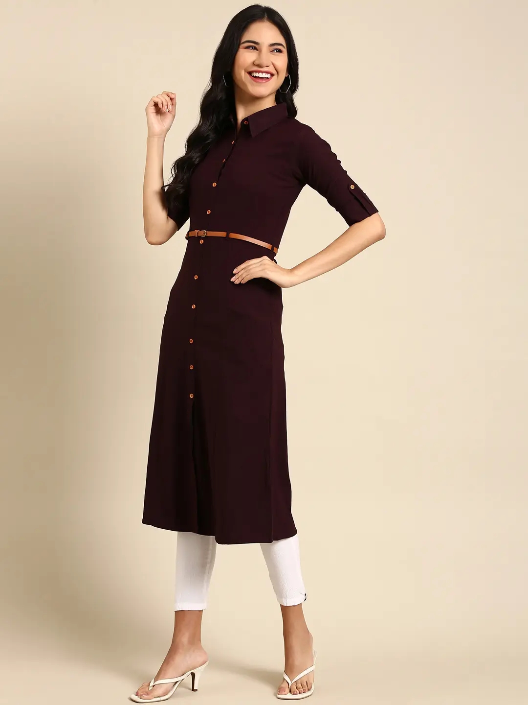 Women's Purple Cotton Solid Comfort Fit Kurtas