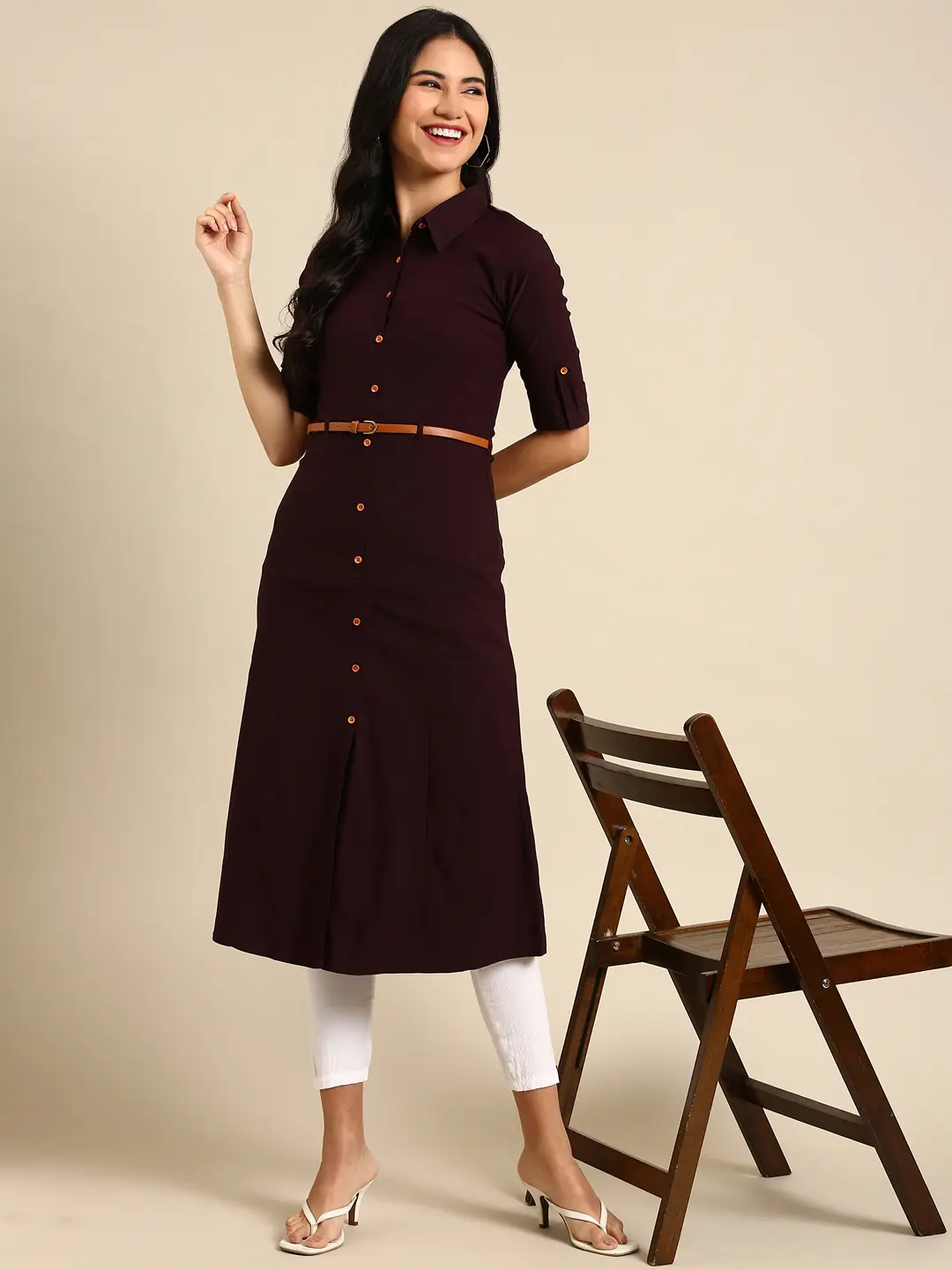 Women's Purple Cotton Solid Comfort Fit Kurtas