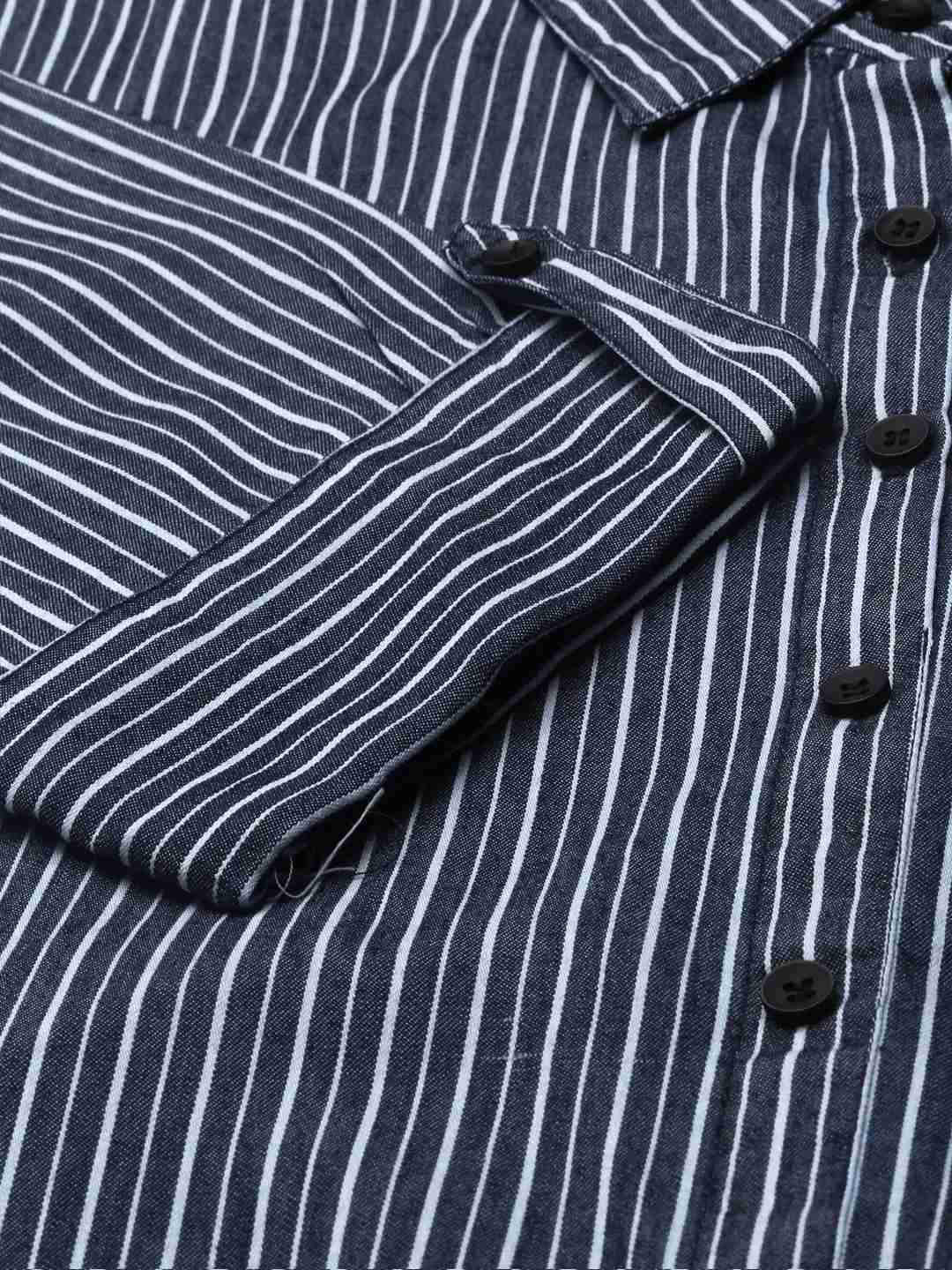 Women's Blue Cotton Striped Comfort Fit Kurtas