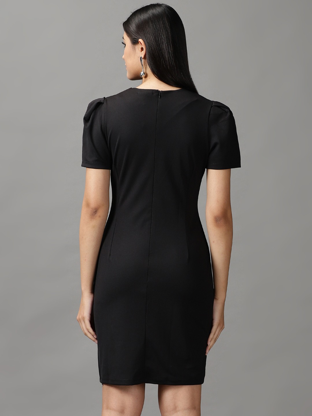 SHOWOFF Women's Above Knee Bodycon Black Solid Dress
