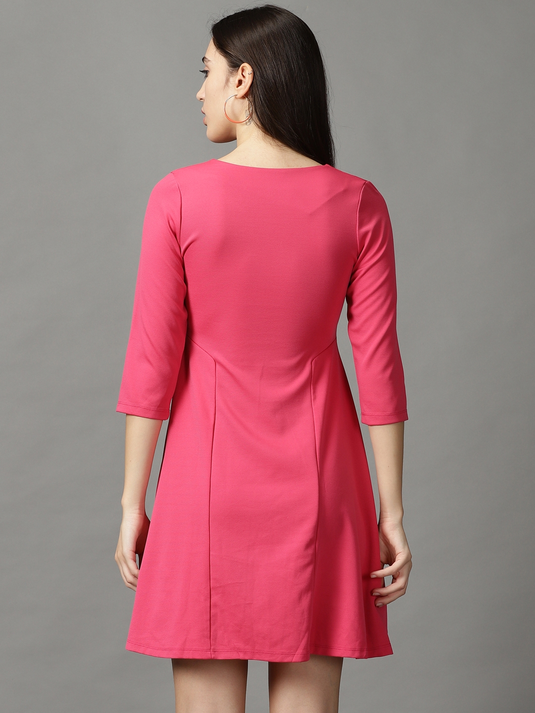SHOWOFF Women's Above Knee A-Line Pink Solid Dress