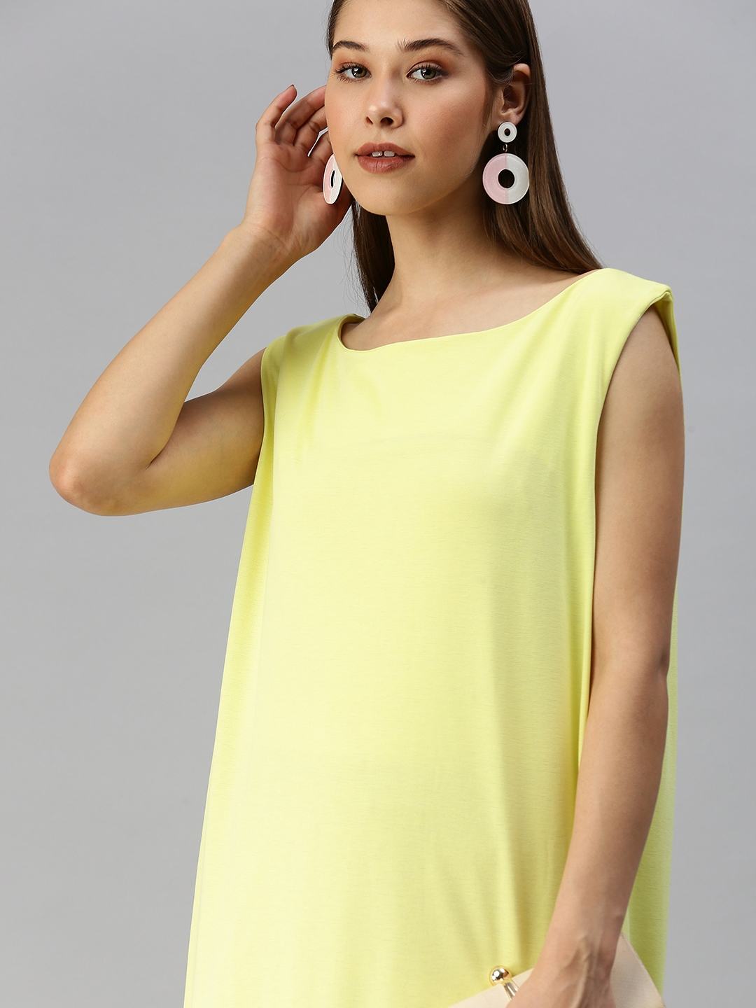 Women's Yellow Cotton Solid Dresses