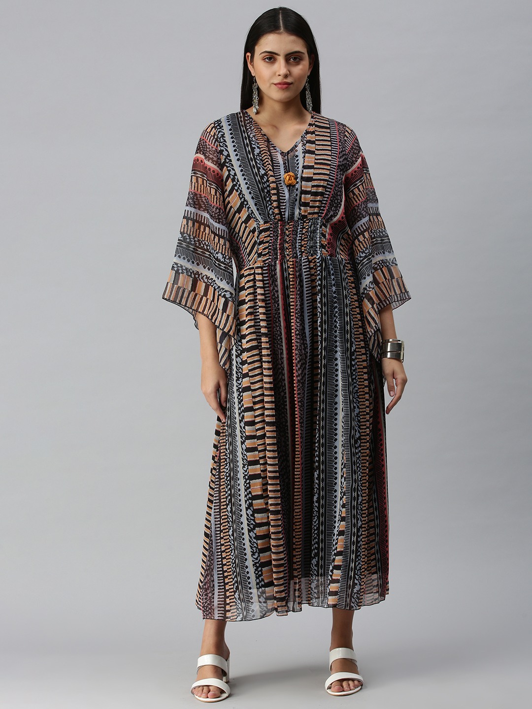 Women's Black Chiffon Geometrical Comfort Fit Kurtas
