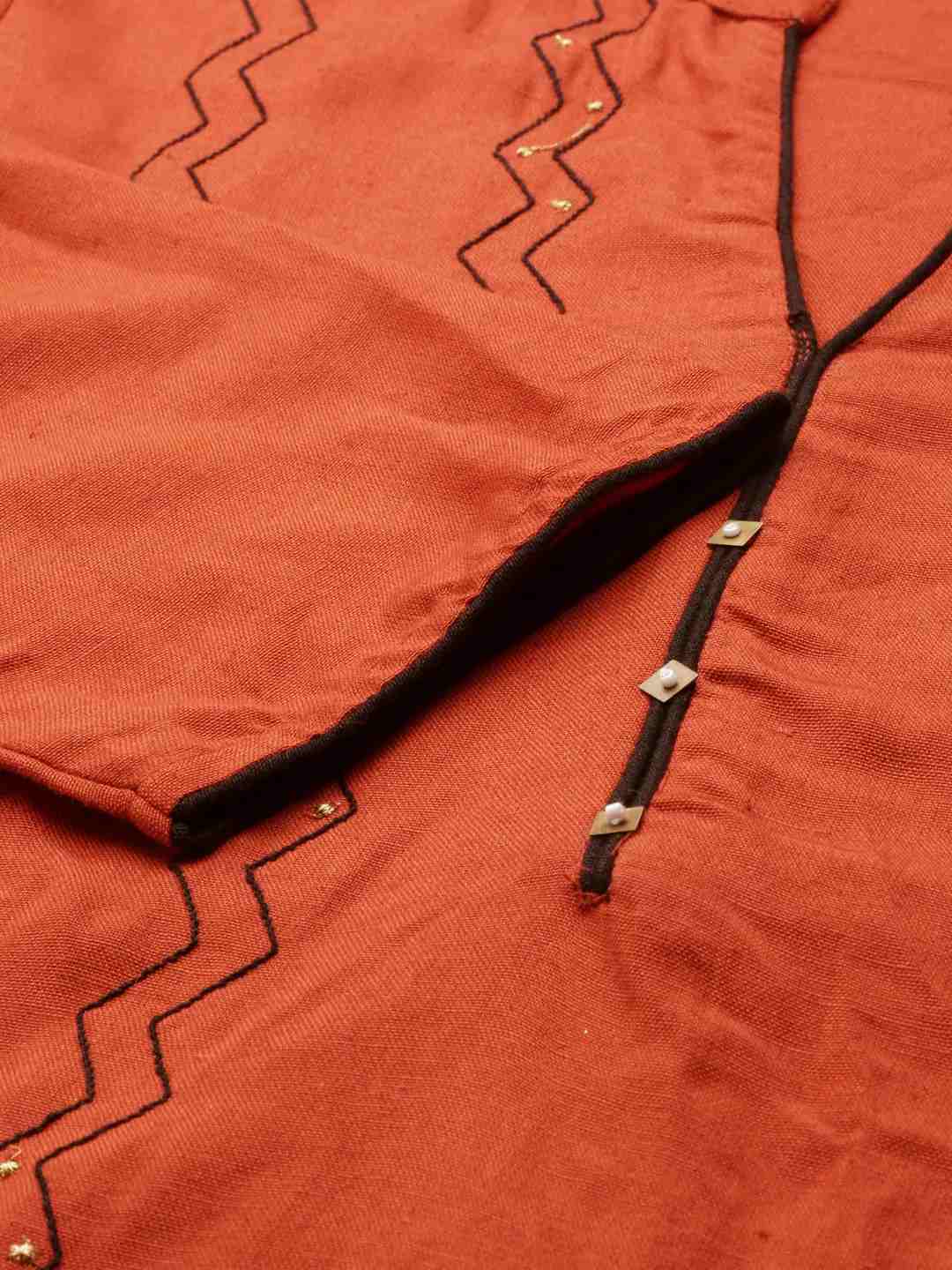 Women's Orange Cotton Blend Solid Comfort Fit Kurta Sets