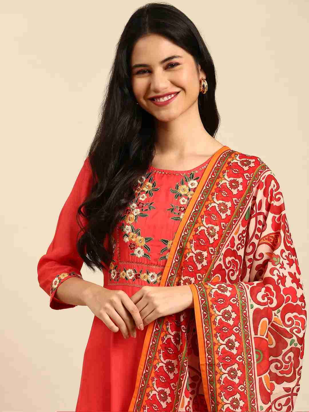 Women's Orange Cotton Printed Comfort Fit Kurtas