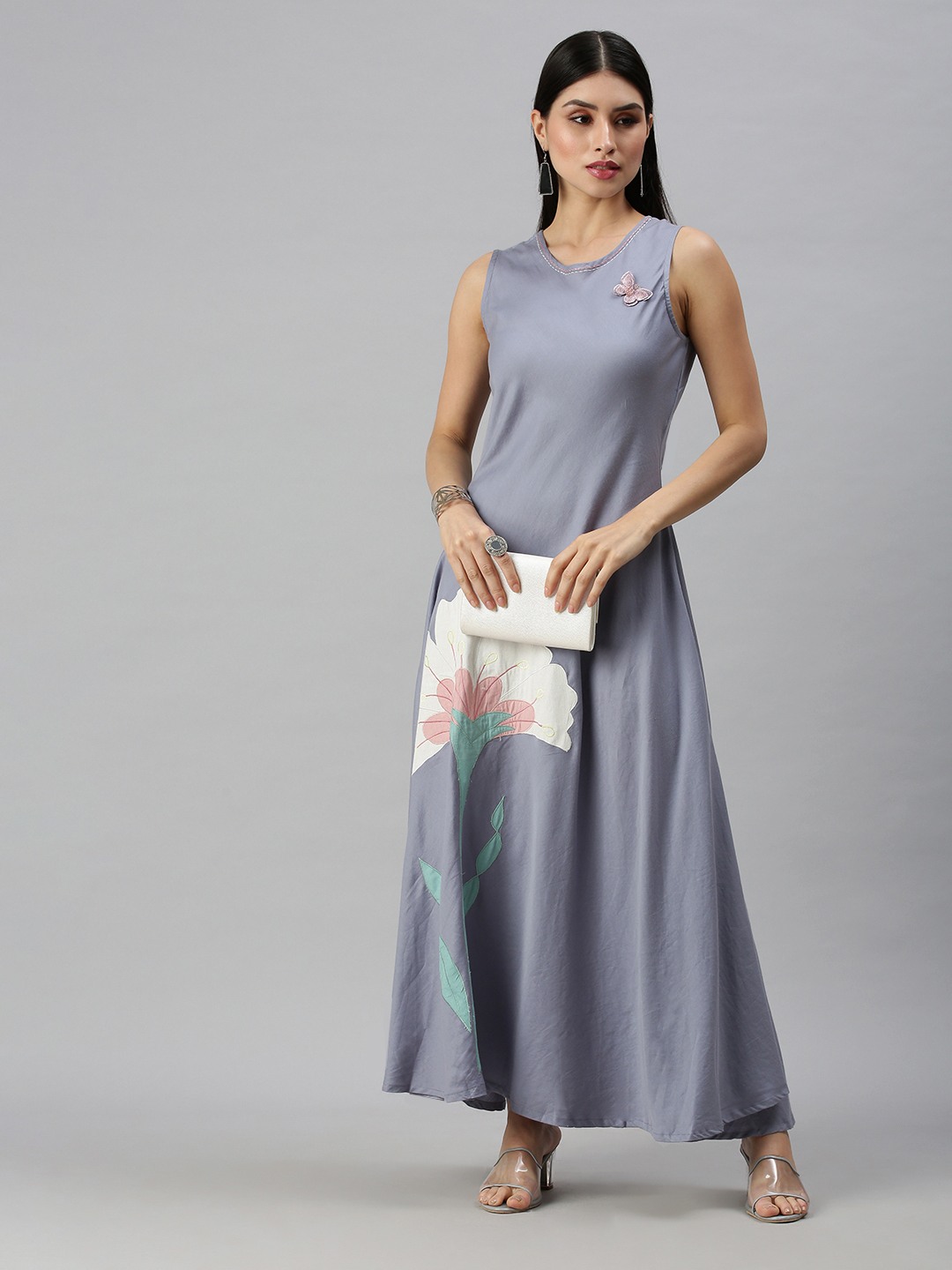 Women's Purple Cotton Blend Solid Regular Kurtas