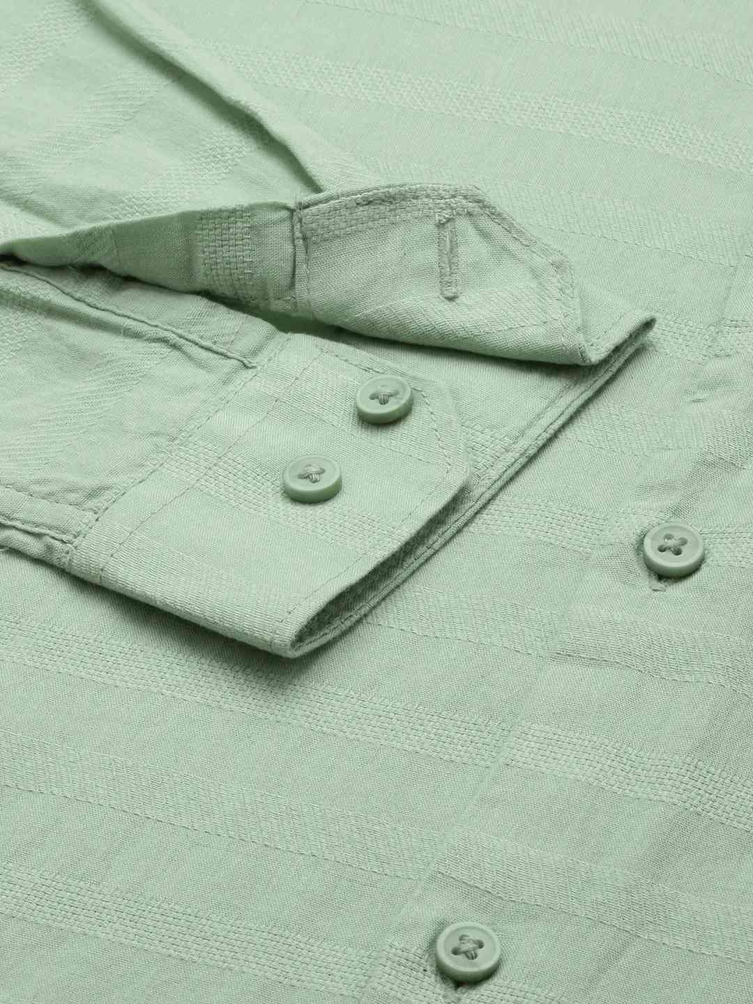 SHOWOFF Men's Spread Collar Green Self Design Shirt