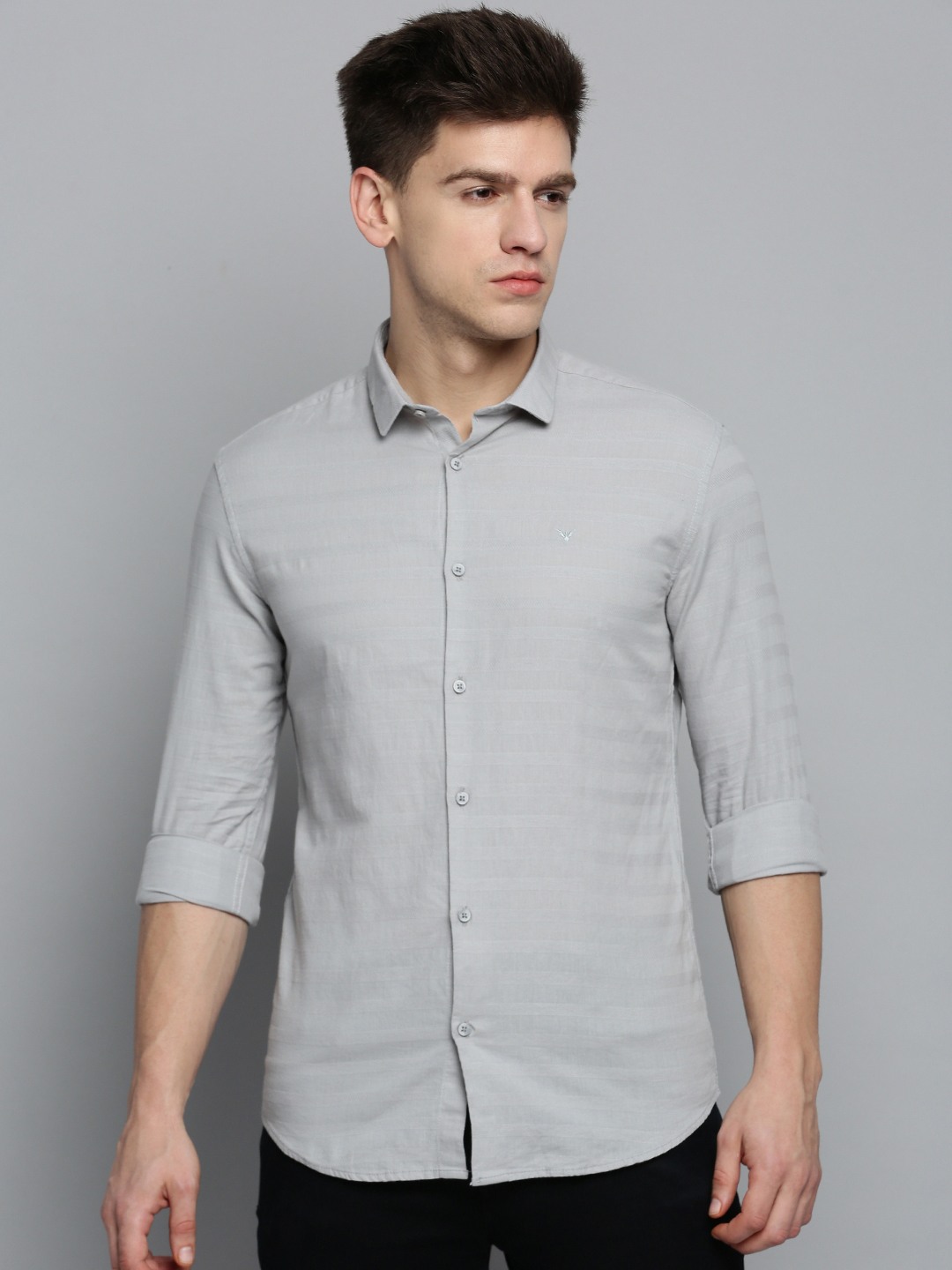 SHOWOFF Men's Spread Collar Grey Self Design Shirt