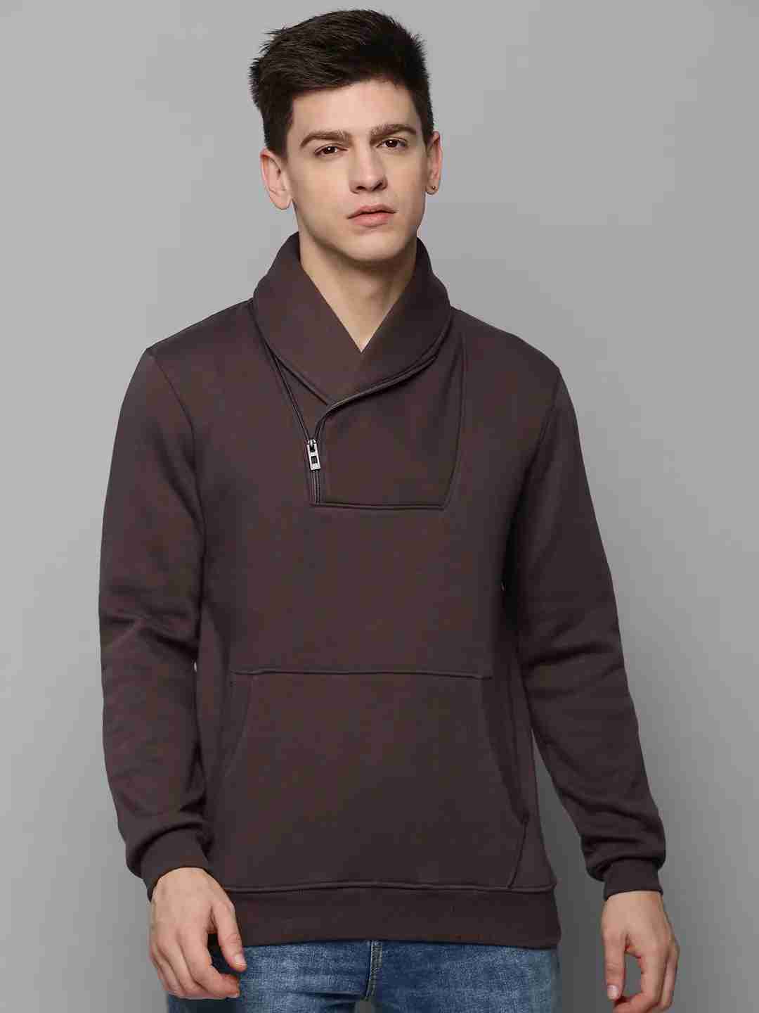 SHOWOFF Men's Double Collar Solid Taupe Pullover Sweatshirt