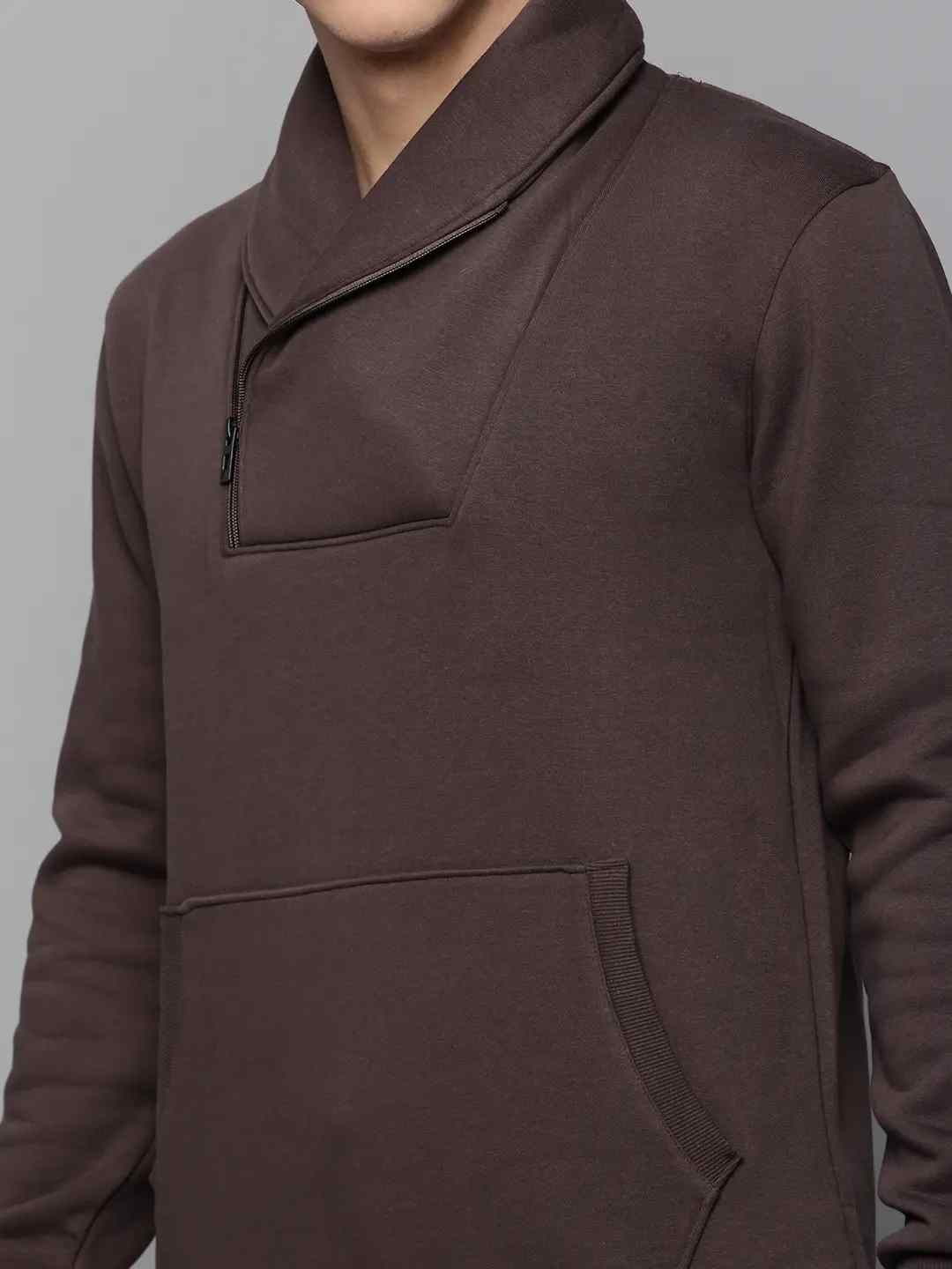 SHOWOFF Men's Double Collar Solid Taupe Pullover Sweatshirt