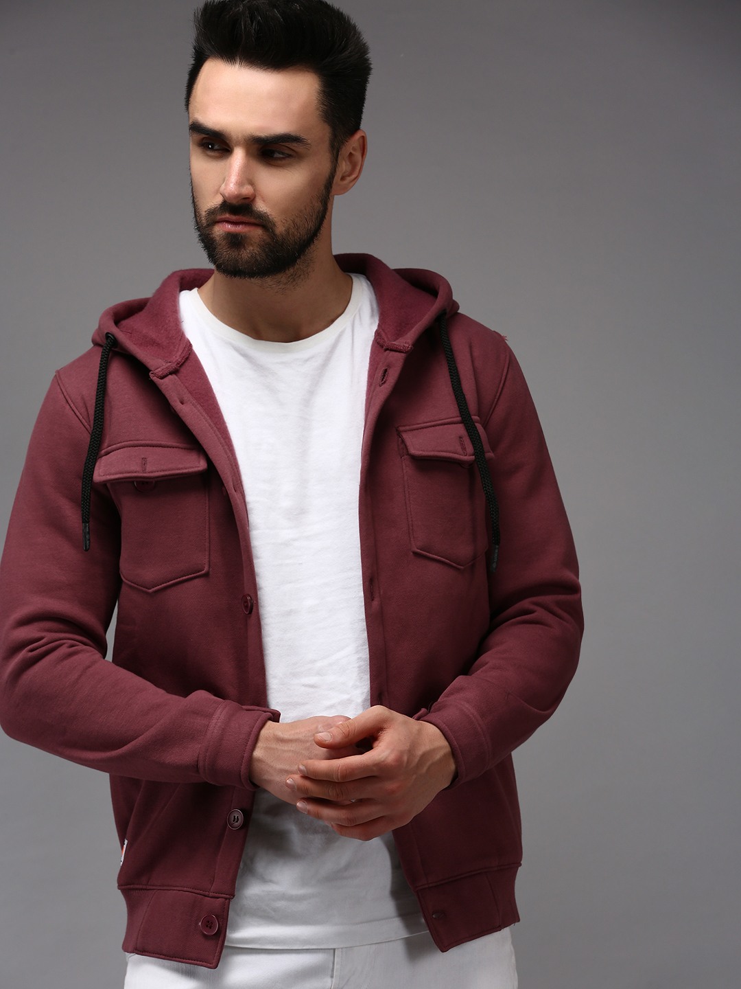 SHOWOFF Men's Hooded Neck Mauve Solid Sweatshirt