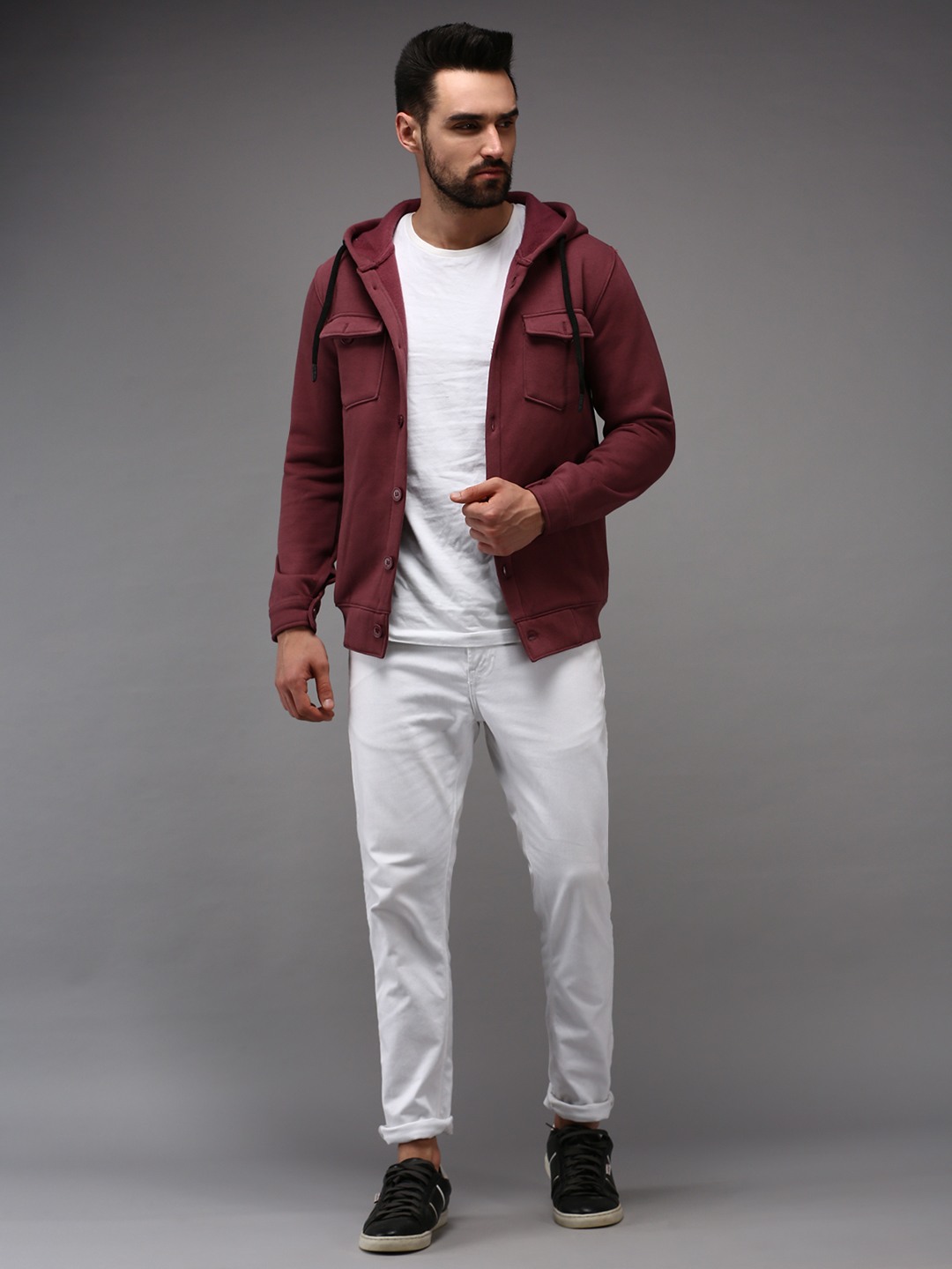 SHOWOFF Men's Hooded Neck Mauve Solid Sweatshirt