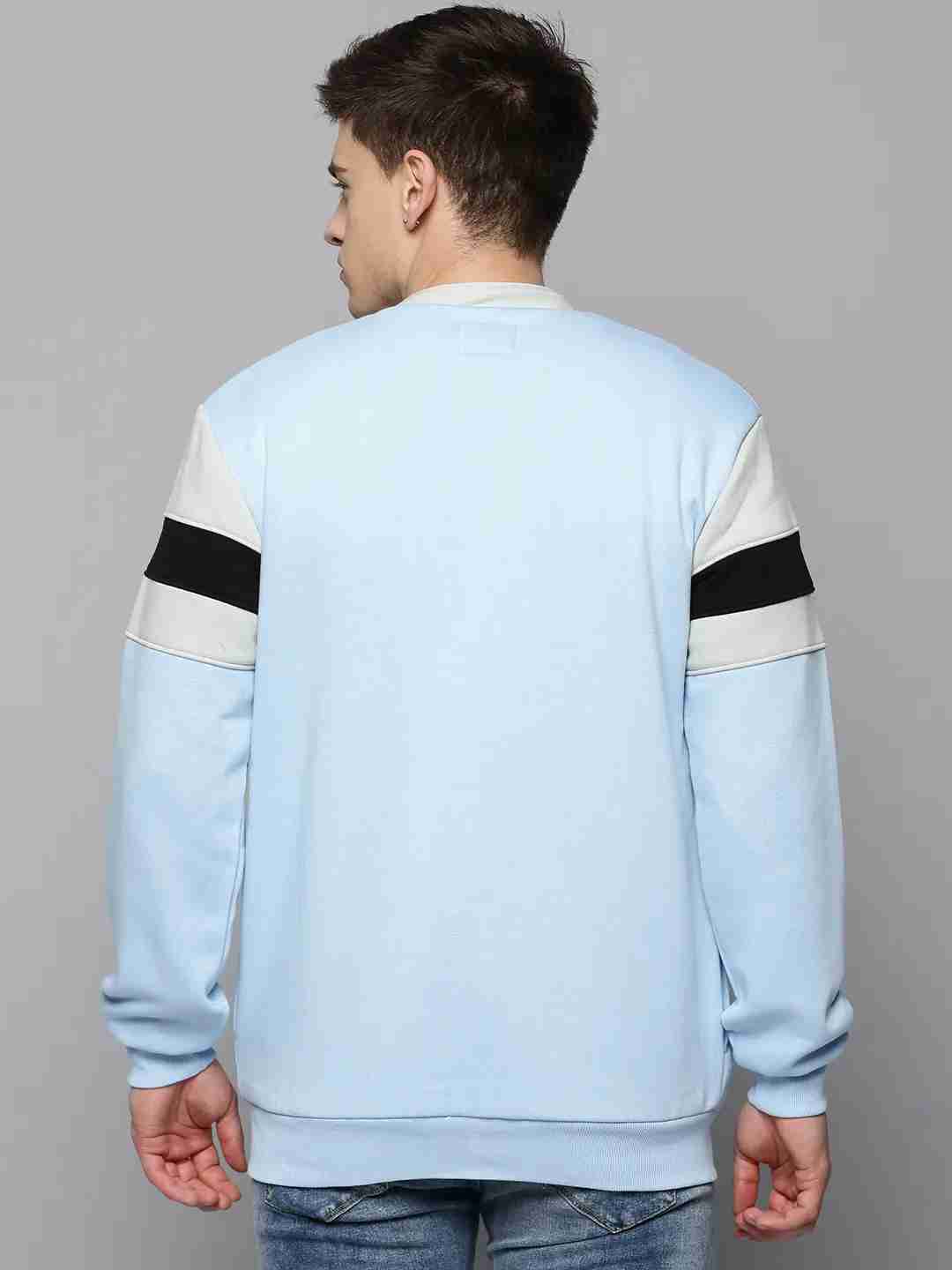 SHOWOFF Men's Mandarin Collar Colourblocked Blue Front-Open Sweatshirt