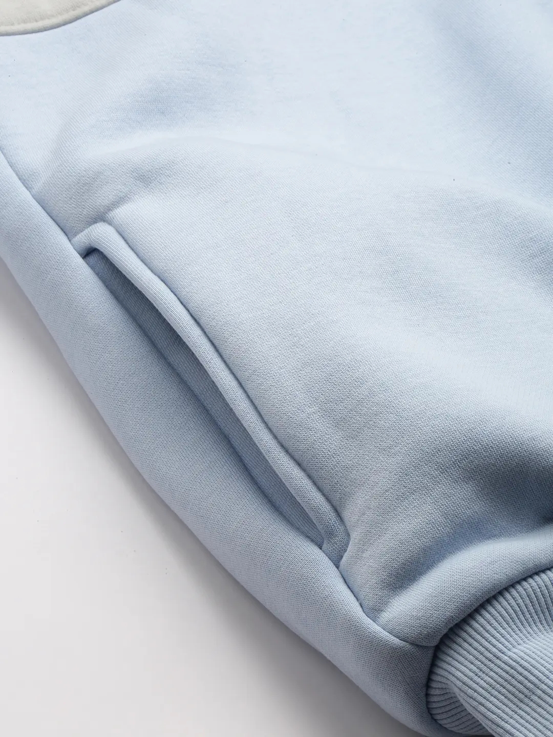 SHOWOFF Men's Mandarin Collar Colourblocked Blue Front-Open Sweatshirt