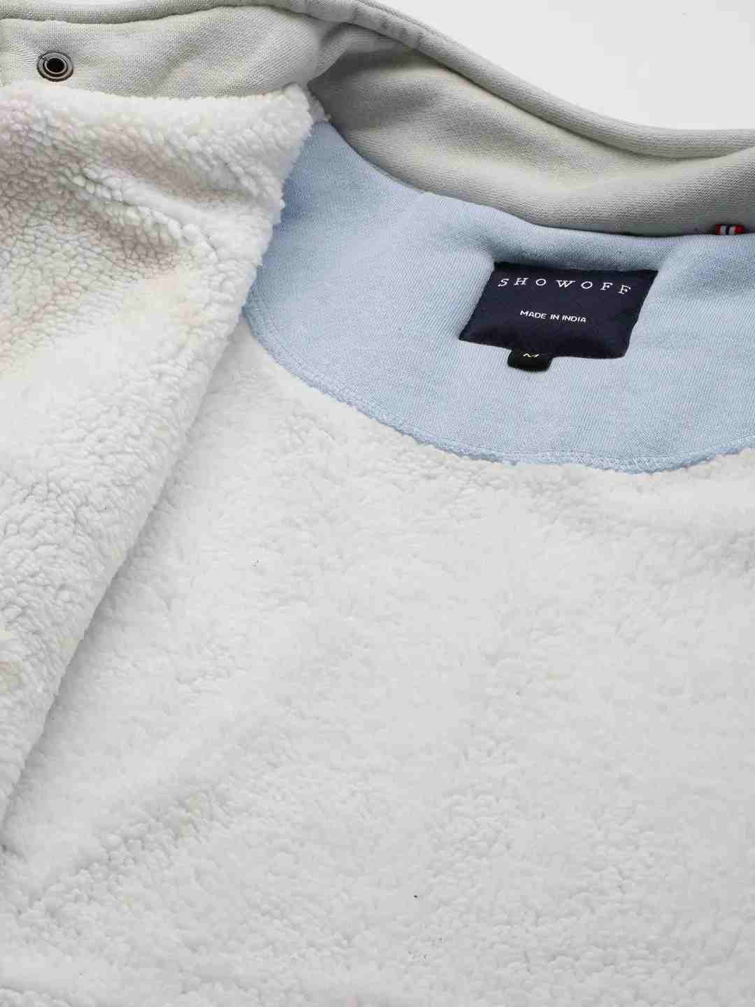 SHOWOFF Men's Mandarin Collar Colourblocked Blue Front-Open Sweatshirt