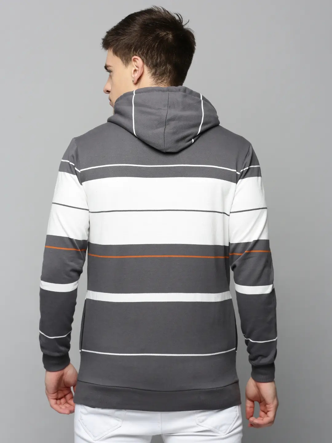 SHOWOFF Men's Hooded Striped Grey Pullover Sweatshirt