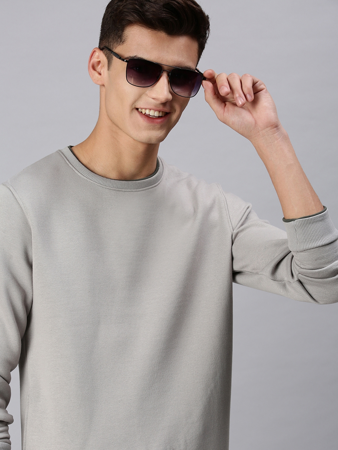 Men's Grey Cotton Solid Sweatshirts