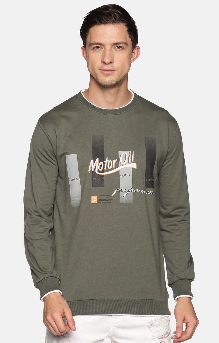 Showoff Men'S  Cotton Casual Olive Sweatshirt