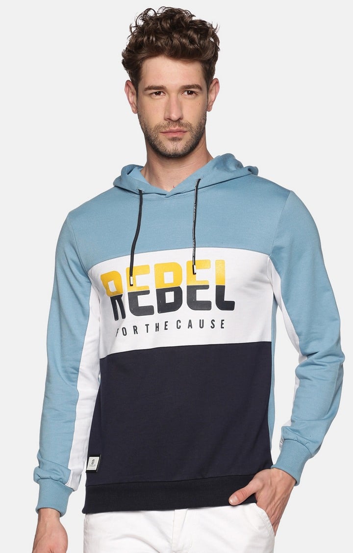 Showoff Men's Cotton Casual Blue Colourblock Sweatshirt