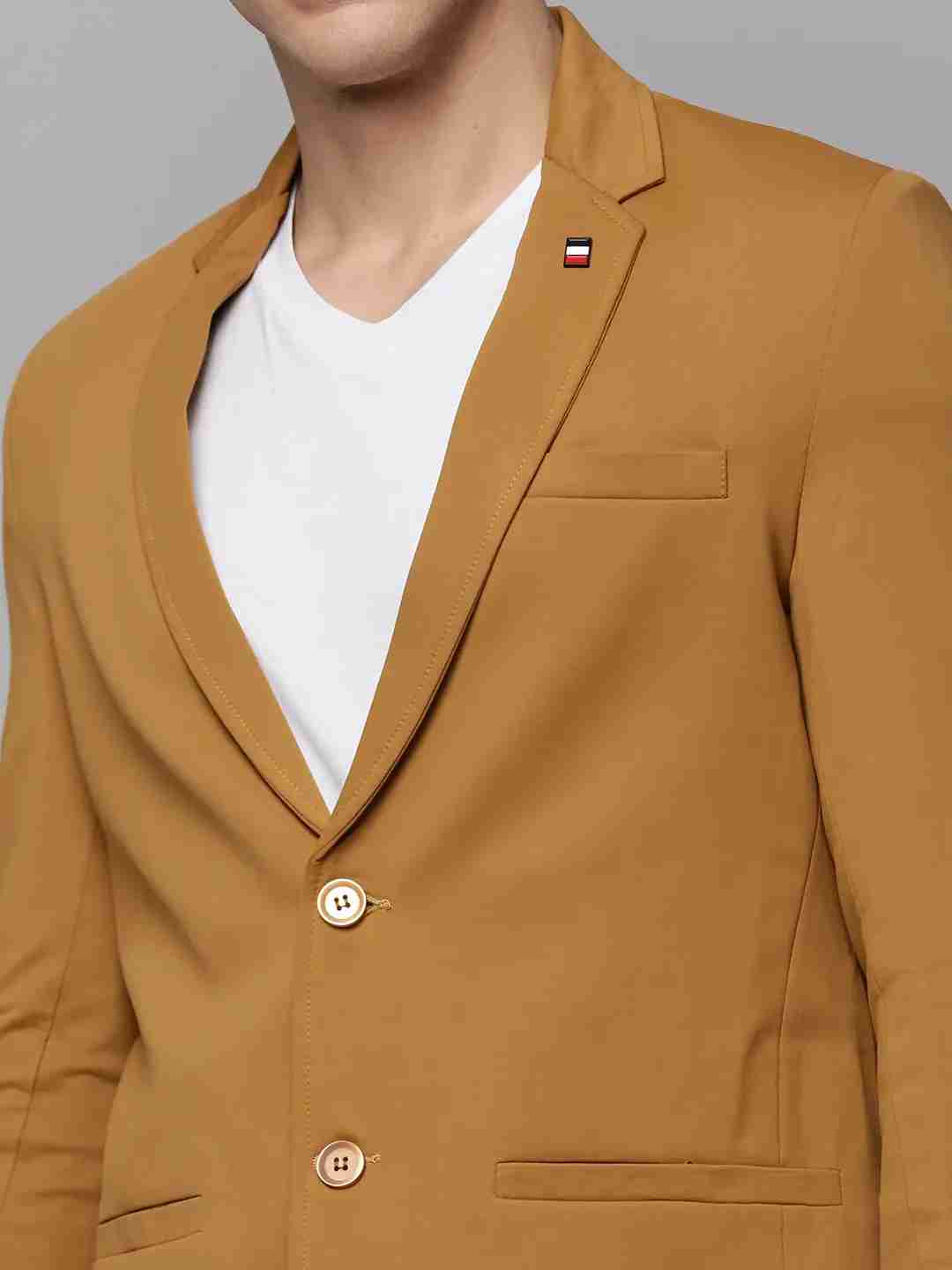 SHOWOFF Men's Notched Lapel Solid Gold Open Front Blazer