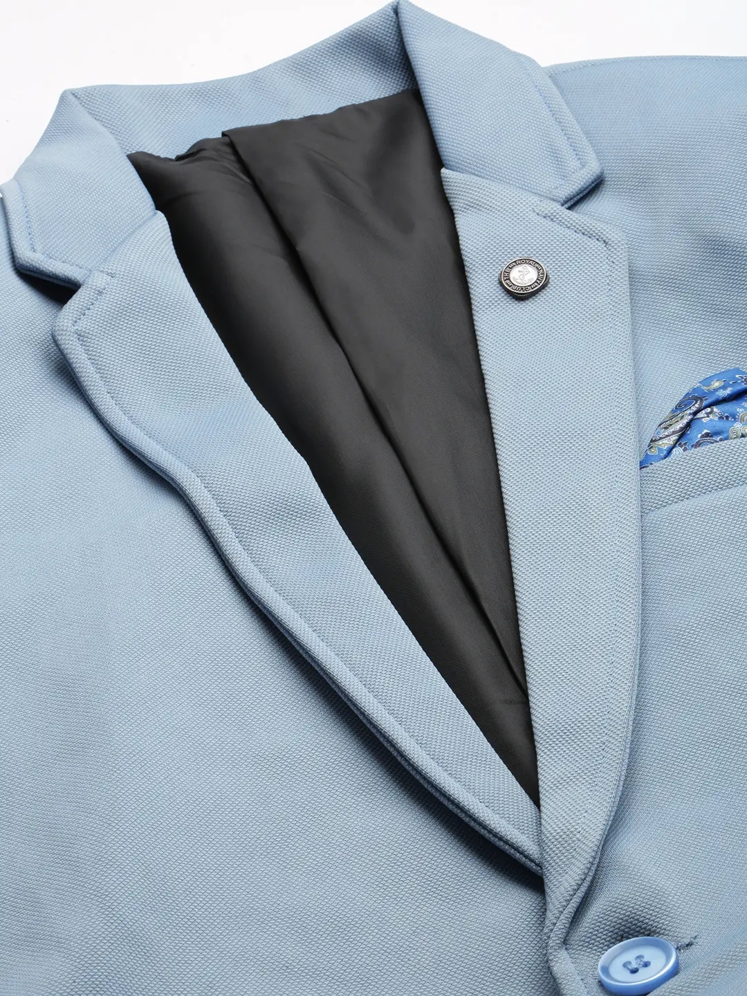 SHOWOFF Men's Notched Lapel Solid Blue Open Front Blazer