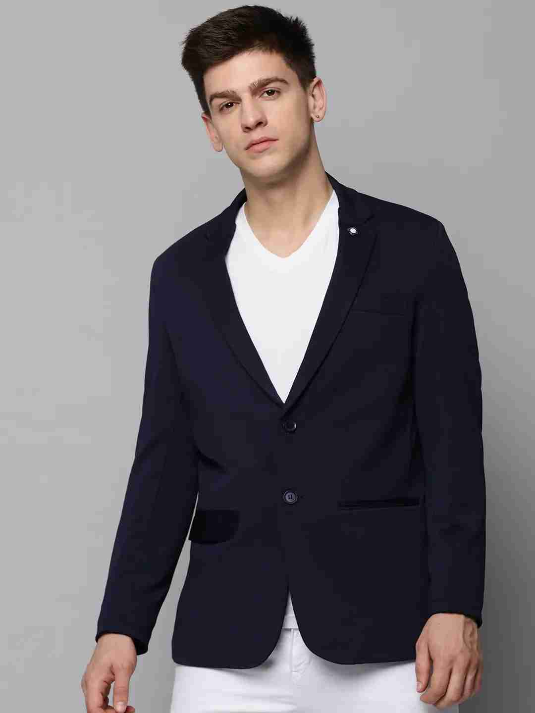 SHOWOFF Men's Notched Lapel Solid Navy Blue Open Front Blazer