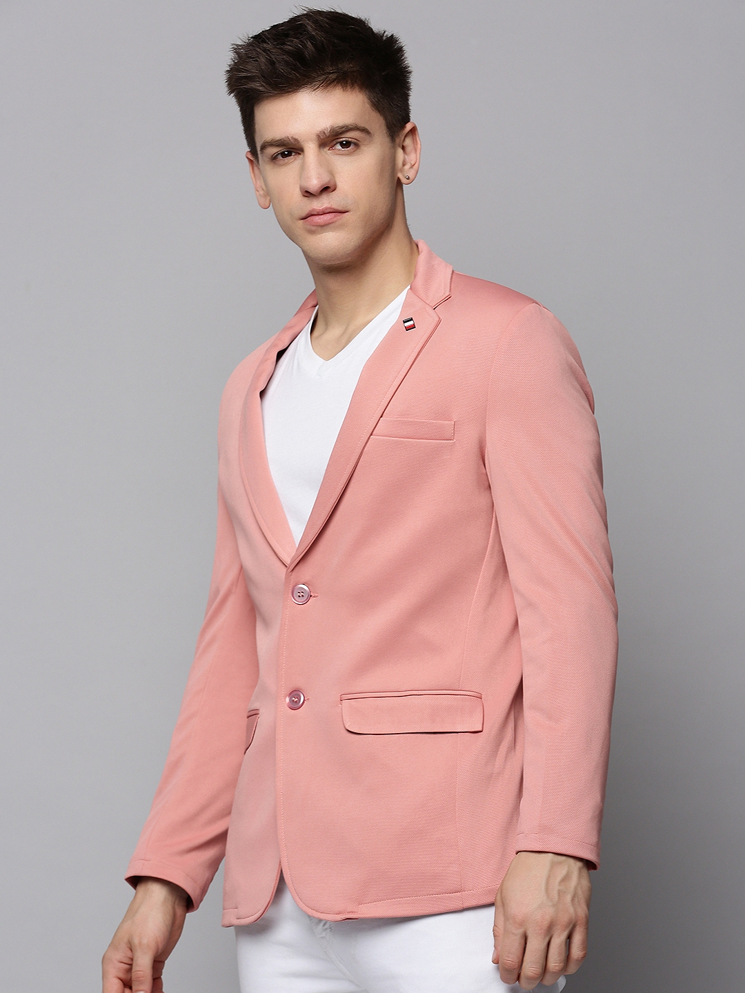 SHOWOFF Men's Notched Lapel Solid Pink Open Front Blazer