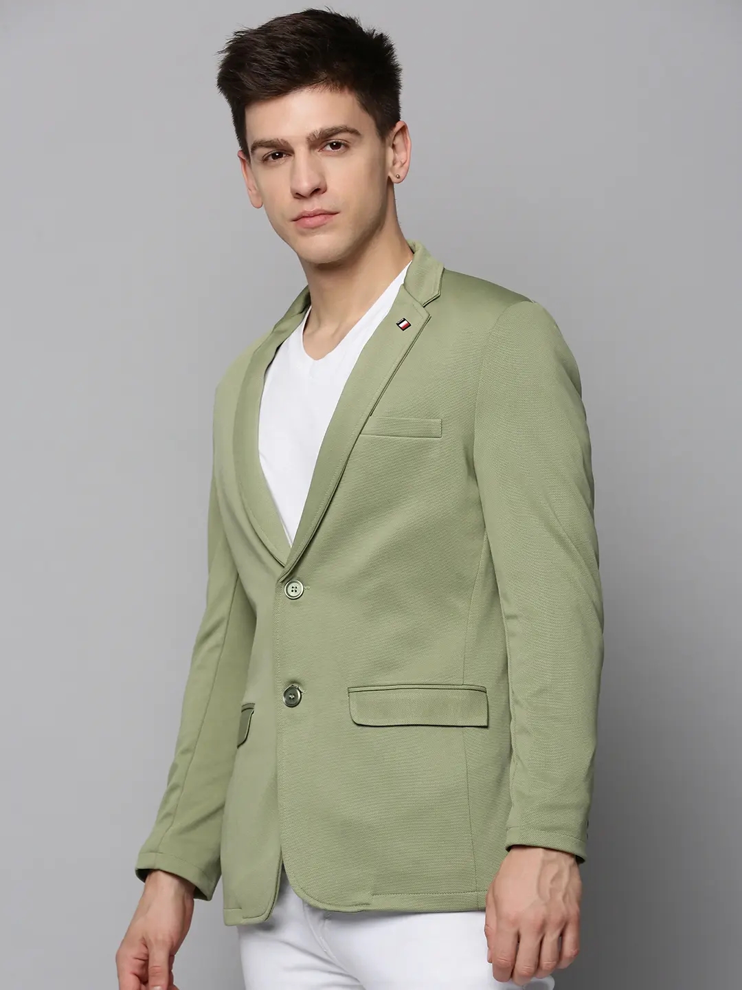 SHOWOFF Men's Notched Lapel Solid Sea Green Open Front Blazer