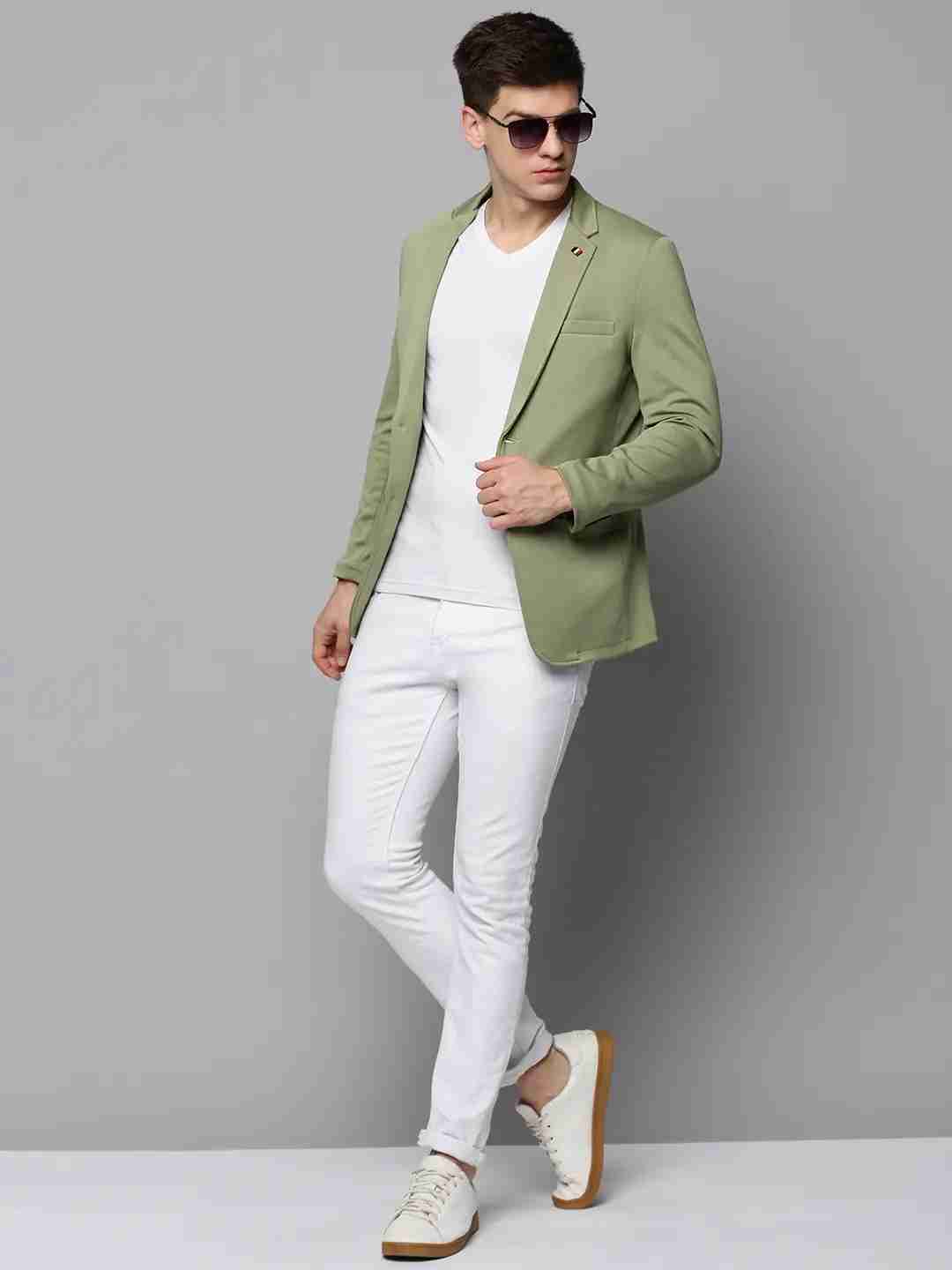SHOWOFF Men's Notched Lapel Solid Sea Green Open Front Blazer
