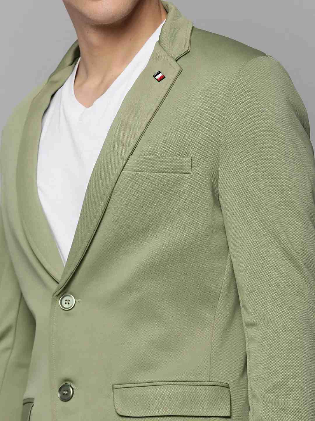 SHOWOFF Men's Notched Lapel Solid Sea Green Open Front Blazer