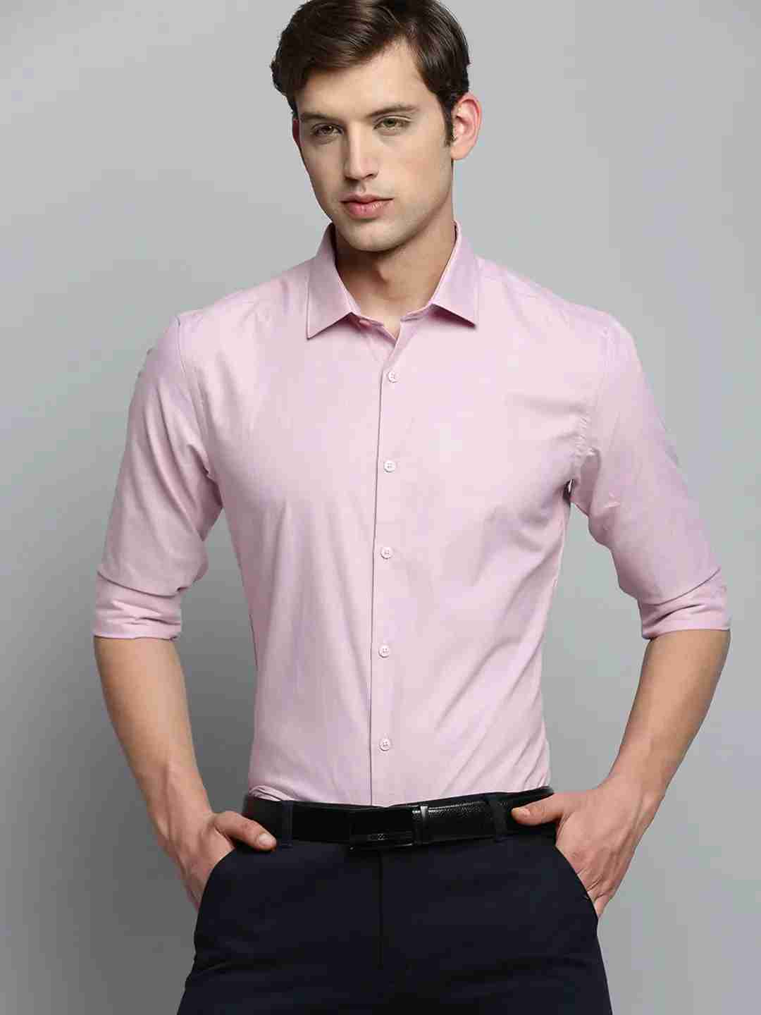 SHOWOFF Men's Spread Collar Solid Pink Smart Shirt